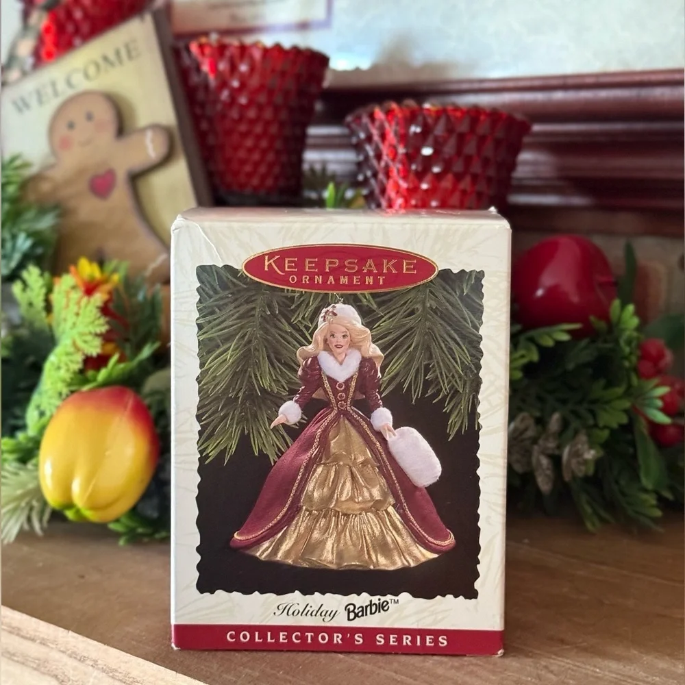 1996 Holiday Barbie Keepsake Collector  Ornament in Burgundy and Gold